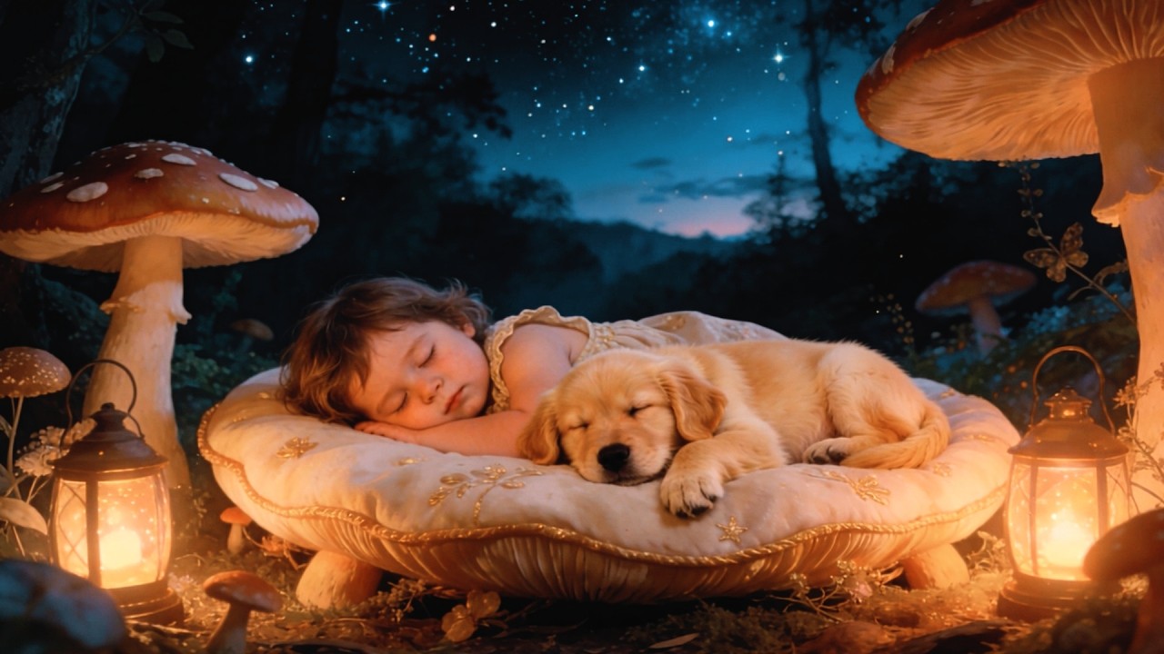 Magical Mushroom Lullaby • Baby & Golden Puppy Sleeping in Enchanted Forest | ønebaby