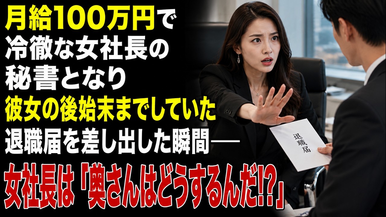 月給100万円で 冷徹な女社長の秘書となり 彼女の後始末までしていた 退職届を差し出した瞬間―― 女社長は「奥さんはどうするんだ!?」