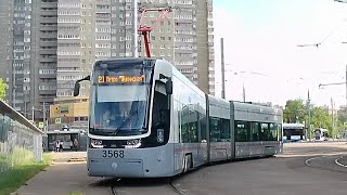 Москва. Трамвай PESA 3568 маршрута №21 у метро «Щукинская». 18 июня 2023