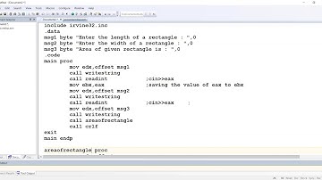 Assembly Language | Lecture 28 | Procedures | Message display | Area of Rectangle