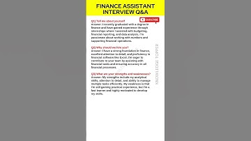 Finance Assistant Interview Questions and Answer | Finance Assistant Job Interview Questions