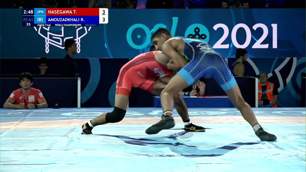 1/8 FS - 61 kg: T. HASEGAWA (JPN) v. R. AMOUZADKHALI (IRI)