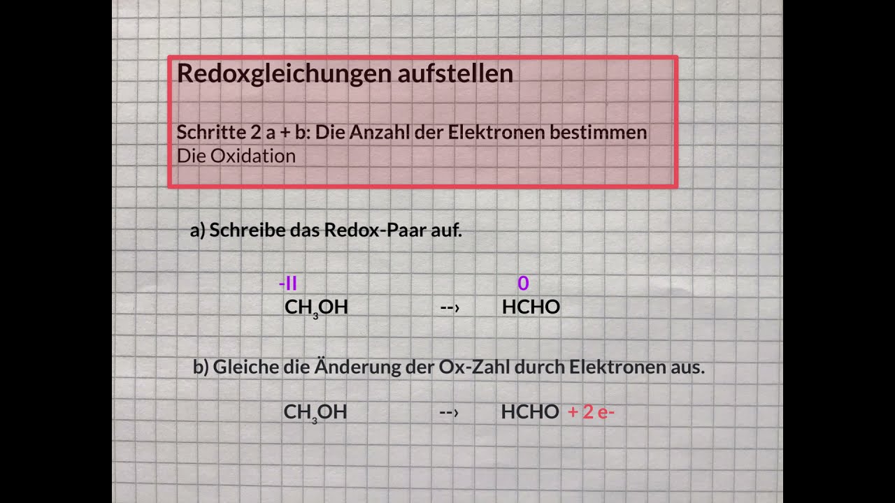  Update  Redoxgleichungen aufstellen, Schritte 2 a+b / Oxidation: abgegebene Elektronen ermitteln