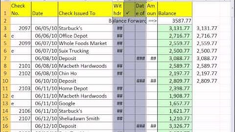Excel 2010 Business Math 40: Create Checkbook Register In Excel Using IF function