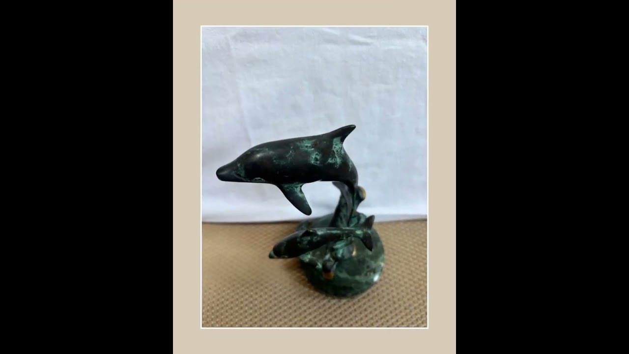 Vintage Brass Dolphins Statue on a Marble Base Dolphin Art Figurine Lover Antiques and Vintage