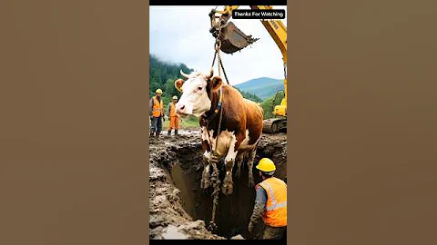 🚨 Rescue Team Saves 🐄 Cow from Dangerous Muddy Well 🌊🕳️💪 #humanity #cow#rescueanimals#animals #help