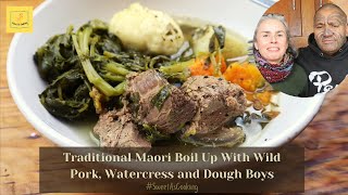 Traditional Maori Boil Up with Wild Pork, Watercress, and Doughboys