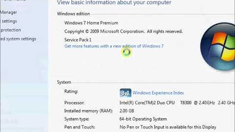 Windows 7 basic system information