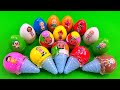 Finding pinkfong in rainbow eggs ice cream with clay coloring satisfying asmrs