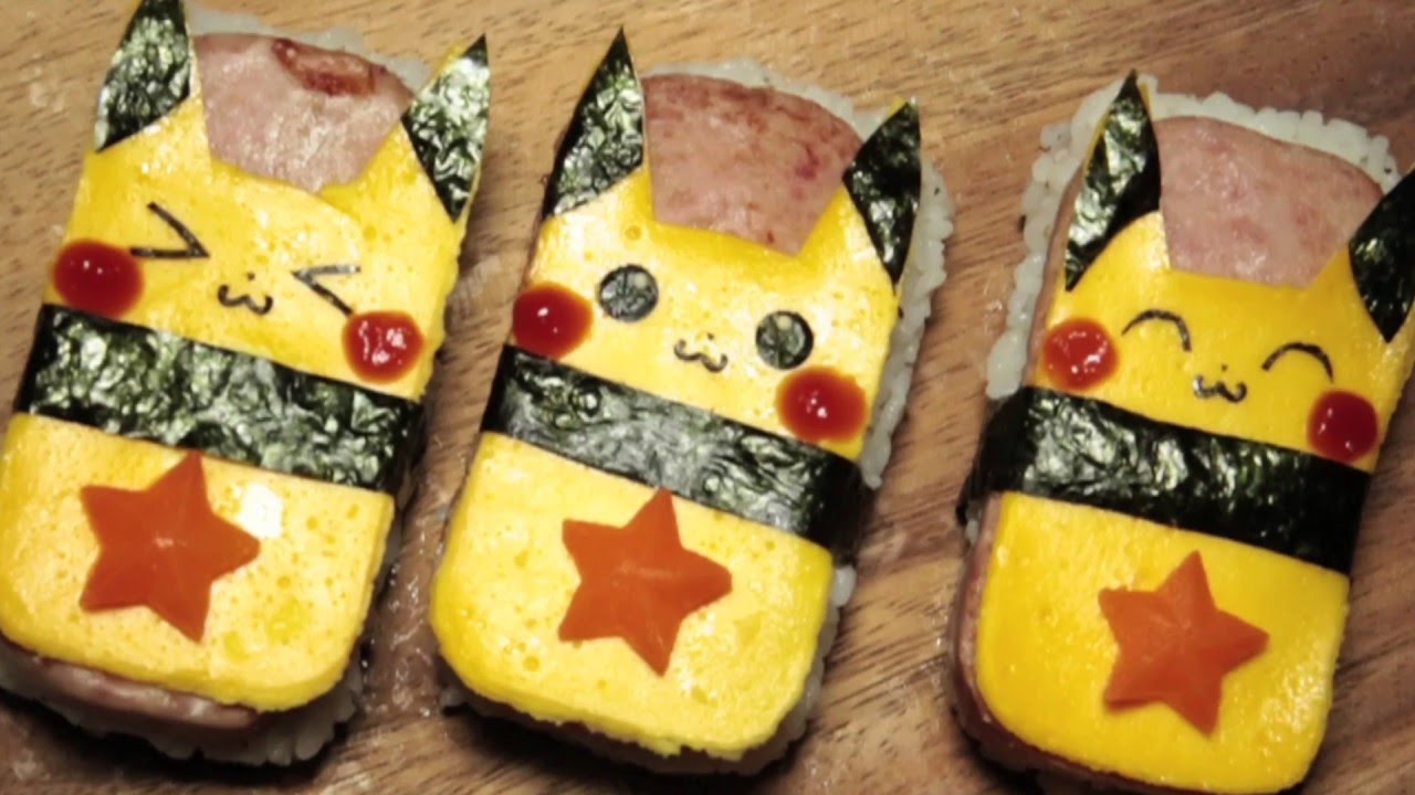 簡単スパムおにぎりでピカチュウ Easy Recipe For Pokemon Riceball Pikachu Youtube