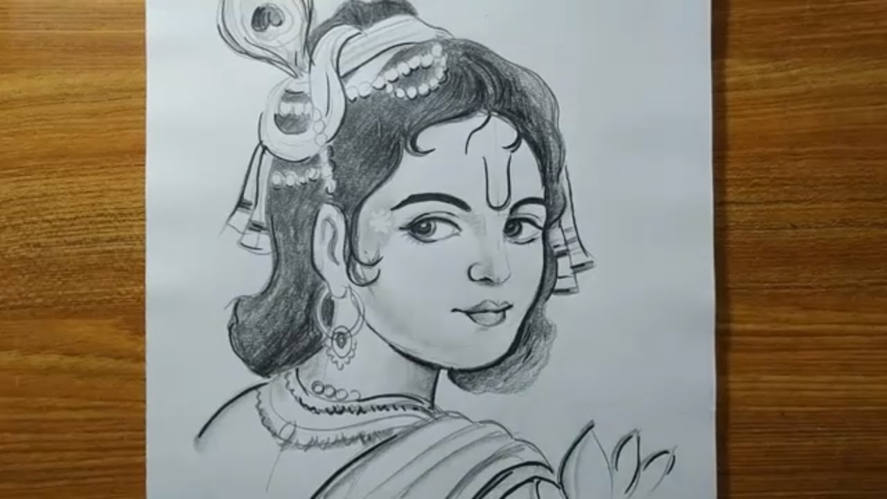 Awesome Pencil Sketch Of Krishna kanahiya - Desi Painters