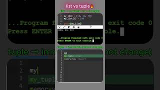 list vs tuple 😶‍🌫️ | Python Interview Concept 🔥 #python#shorts