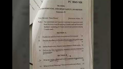 Environmental and road safety awareness previous year question paper of Punjabi university Patiala