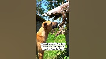 Tense Moments ! This DogConfronts a Giant PythonHanging from the Roof.