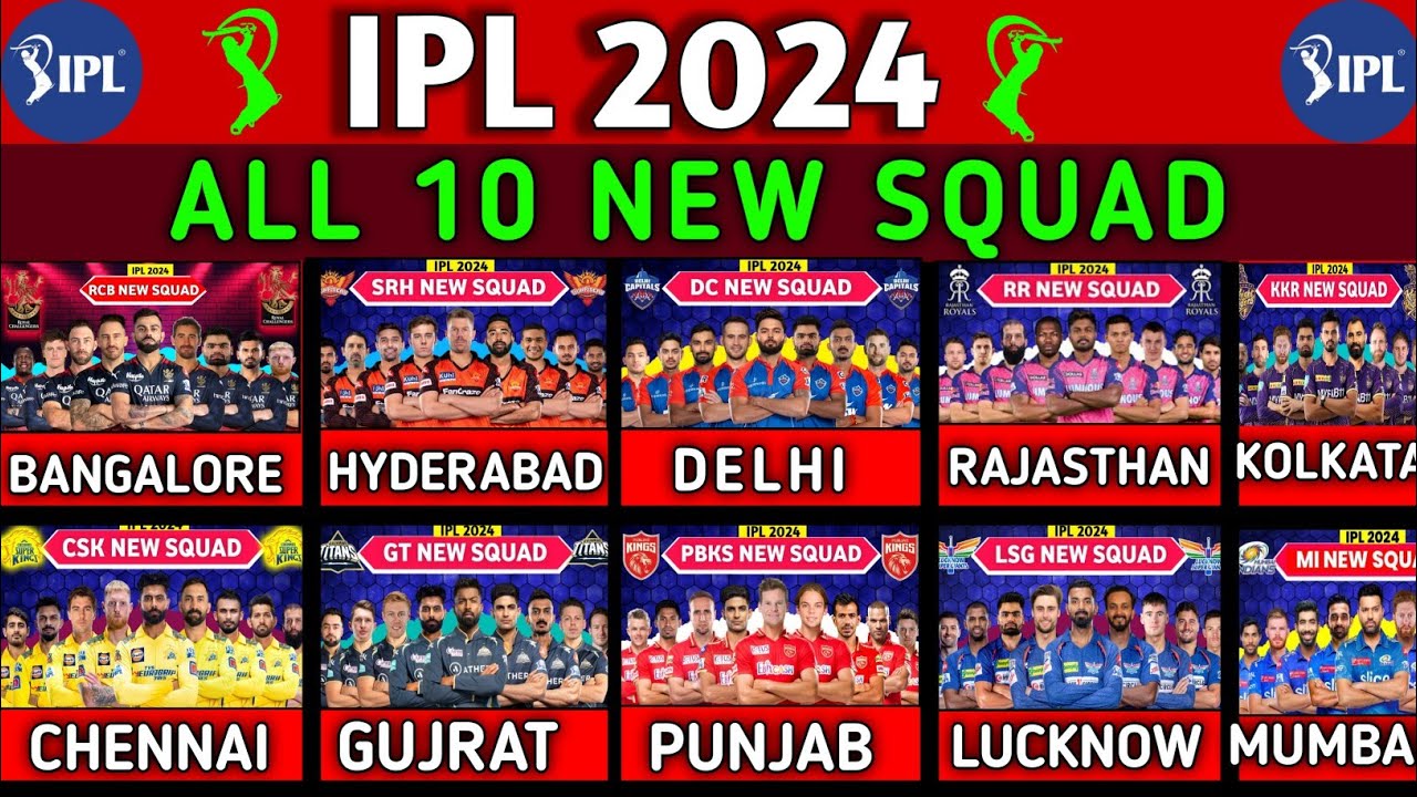 IPL 2024 All Team Squad IPL 2024 All 10 Teams Players List RCB,CSK,MI,DC,PBKS,KKR,GT,SRH,RR