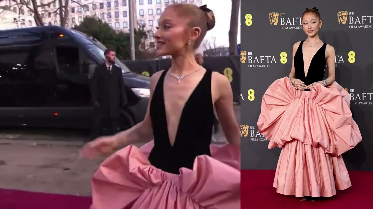 Ariana Grandes Dramatic Pink Dress Stole the BAFTAs Spotlight