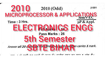 MICROPROCESSOR & APPLICATIONS||QUESTION PAPER(2010)||ELECTRONICS ENGG||5th Semester||SBTE BIHAR