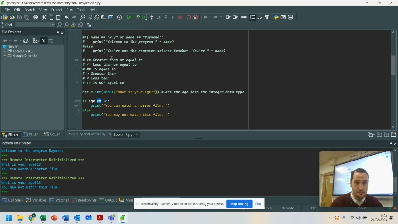 AQA Computer Science - Lesson 5 - Python - 3.10 - Selection / Comparison Operators
