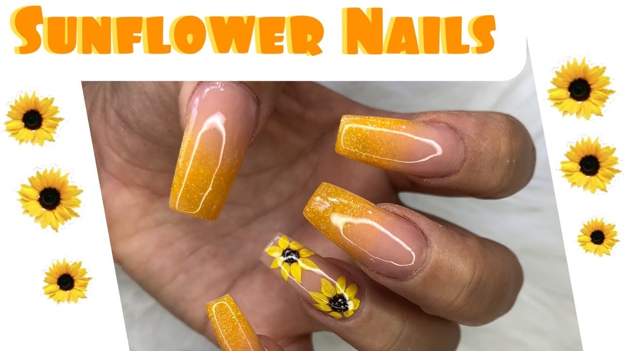 3D Yellow Sunflower Ombre Summer Nails