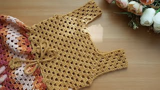 فستان كروشيه بغرزة الجراني بالتفصيل _ How to make a crochet dress for beginners