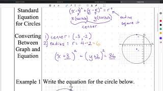 Geometry notes 6-10 Writing Standard Equations of Circles