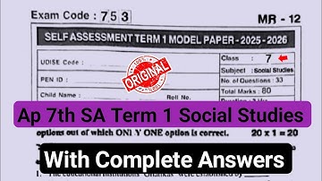 7th social studies Sa Term 1 model paper 2025|💯ap 7th sa1 social studies real paper and answers 2025