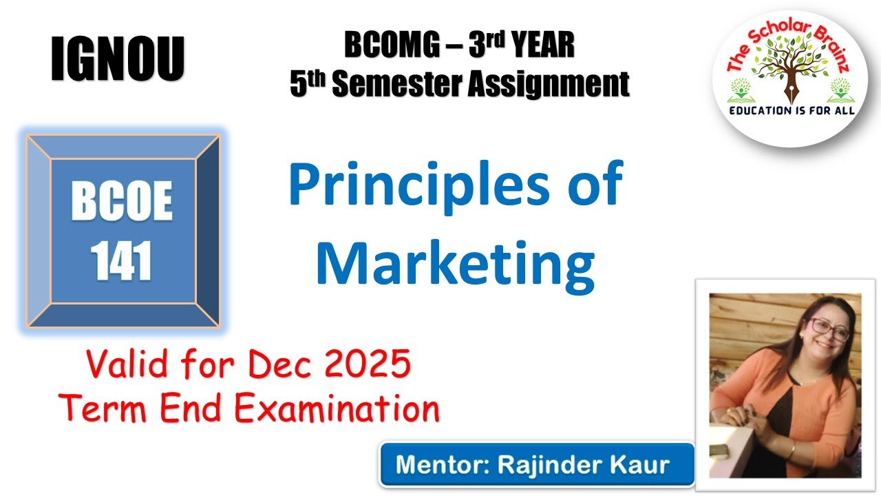 IGNOU BCOMG 3rd year 5th Semester BCOE 141 Principles of Marketing ...
