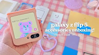 samsung galaxy z filp 5 accessories unboxing 💜 aesthetic decor 💜 flip suitcase, nfc card [sub]