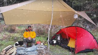 CAMPING in the RAIN and SNOW - Tent - FREEZING - Dog - ASMR screenshot 1