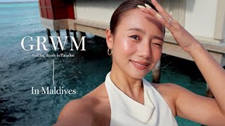 【GRWM】モルディブの海を目の前に準備🏝️ ツヤ感たっぷりヘルシー日焼けメイク☀️🤍