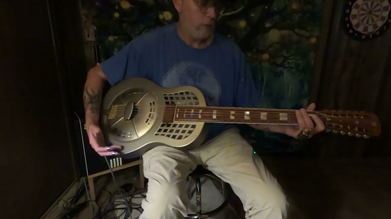 SteelBelly baritone 12-string resonator through a Supro Delta King and Fishman mini