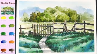 Without Sketch Landscape Watercolor - Wooden Fence (color name view, watercolor material)NAMIL ART