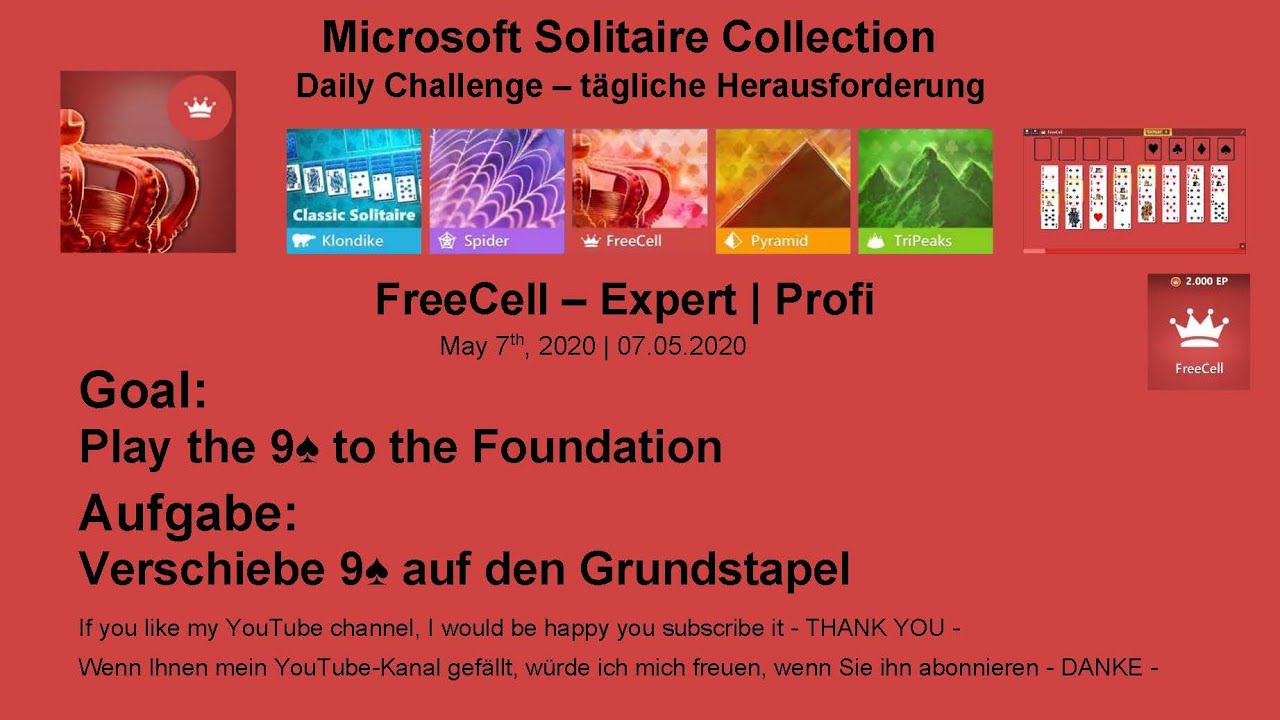 Microsoft Solitaire Collection May 7 Freecell Expert Play The 9 To The Foundation Youtube