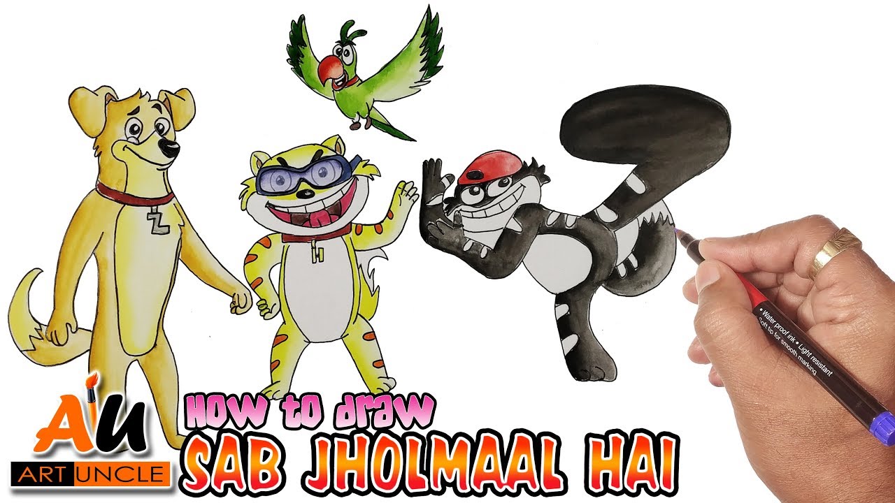How to draw sab jholmaal hai | Cartoon drawing for kids | Step by step -  YouTube