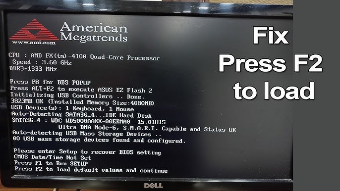 ERRO NA BIOS Press F2 Or Del To Run Setup, Press F1 To Load.