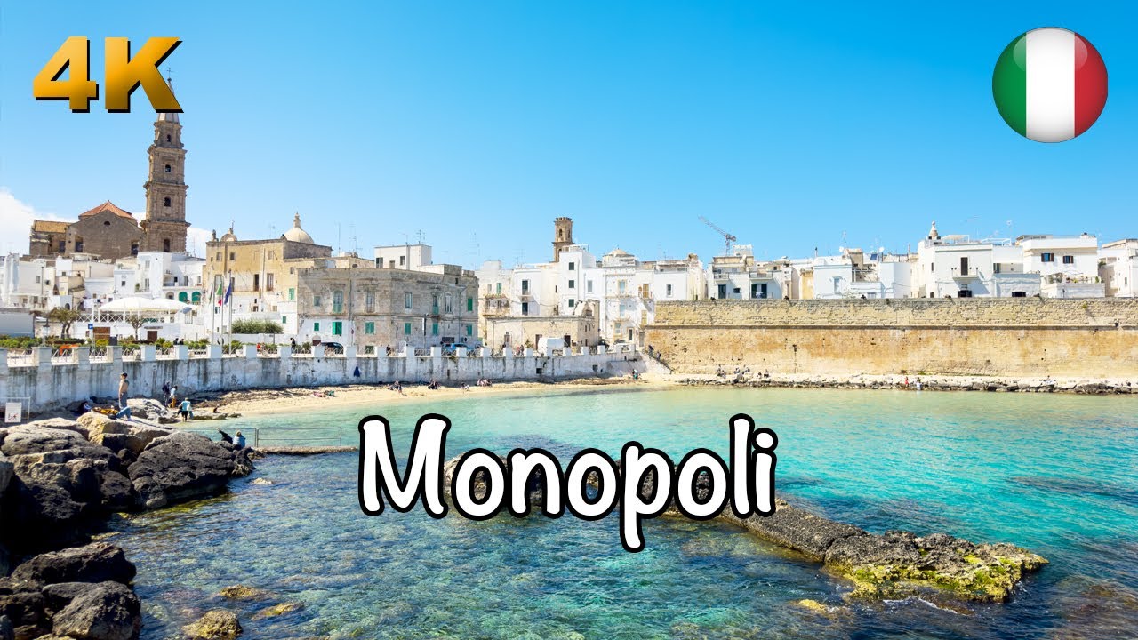 Изумрудный пляж Монополи, пешеходная экскурсия по Италии 4K 50fps HDR