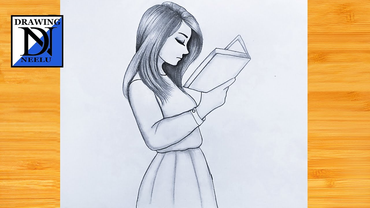 How to draw a girl reading a book, Drawing for beginners