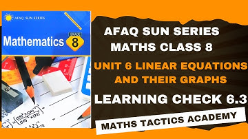 New Afaq Sun Series Maths Class 8|Unit 6 Linear Equations and their Graphs Learning Check 6.3