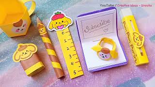 How to make Sanrio stationery set at home /DIY school project /Pom pom purin paper crafts for school