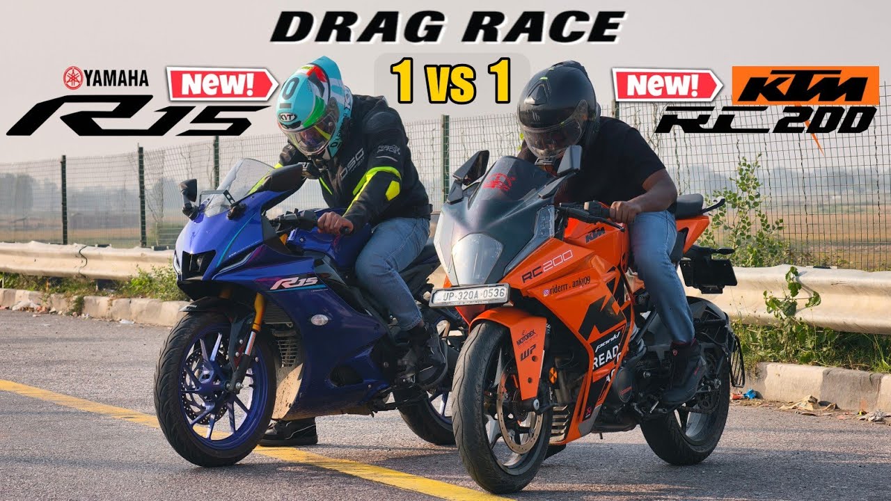 New R15V4 vs KTM RC200. |  drag race+top end race. | 1 vs 1 battle ☠️||Winner?