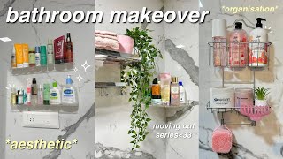 bathroom makeover *aesthetic & pinterest inspired* small & rental friendly + decorate & organise🛁🎀