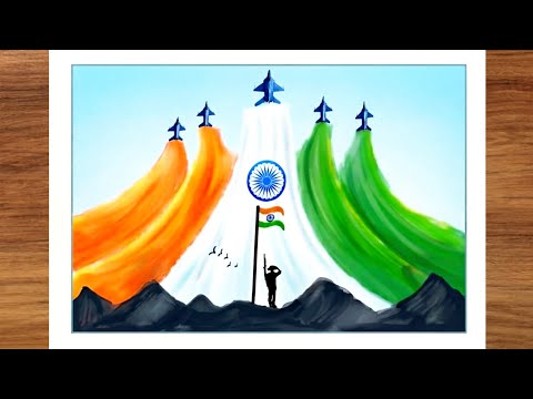 How to Draw Independence Day Drawing with Soldier and Jets | India Flag Painting
