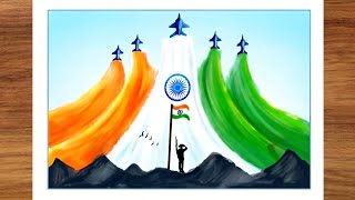 How to Draw Independence Day Drawing with Soldier and Jets | India Flag Painting How to Draw Independence Day Drawing with Soldier and Jets | India Flag Painting