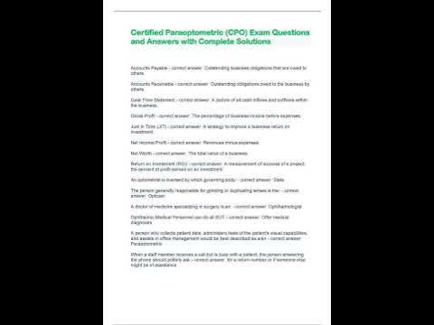 Certified Paraoptometric CPO Exam Questions and Answers with Complete