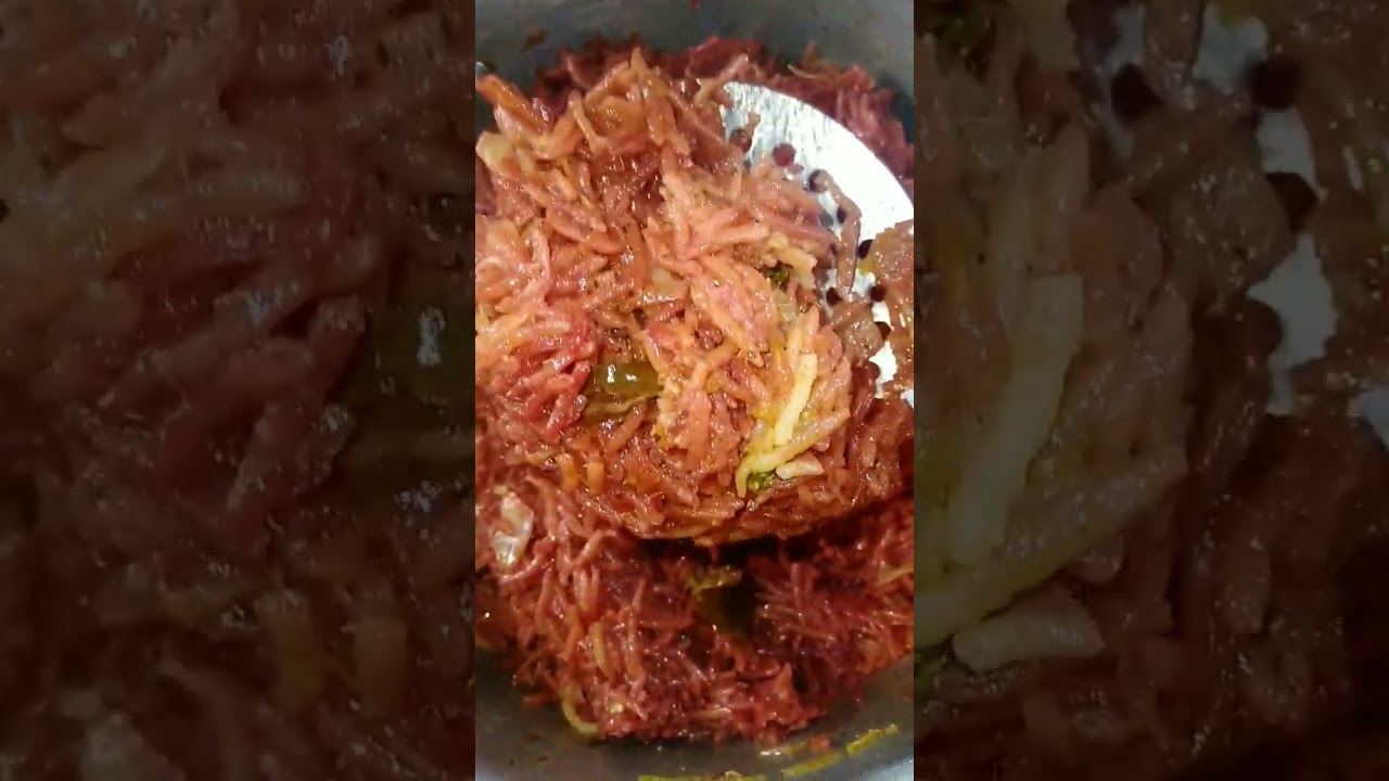 beetroot ,carrot and cabbage rice with potato fry 