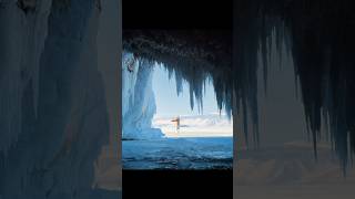 ⛸️🥶❄️ Spinning from a different perspective #lakebaikal #icecave #figureskating #iceskating #ice