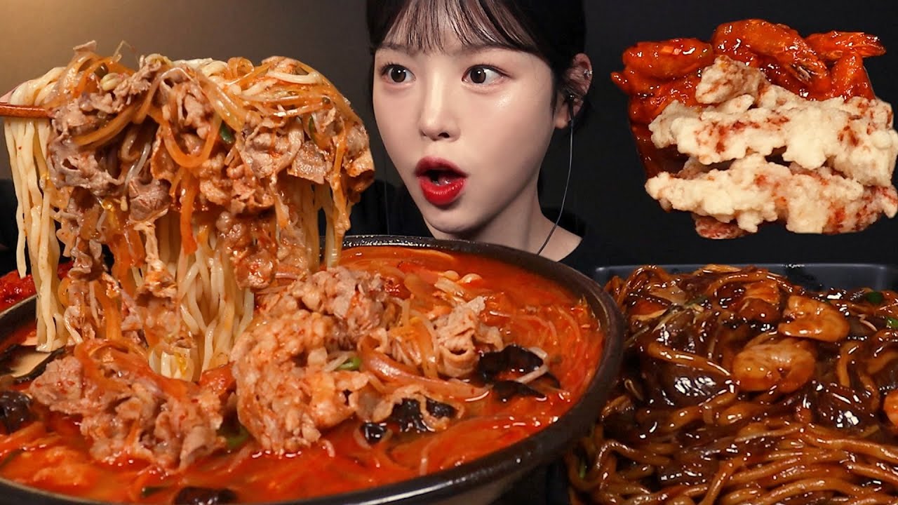 SUB)매운 차돌짬뽕에 쟁반짜장 먹방! 탕수육 칠리새우까지 중식 꿀조합 리얼사운드 Jjajangmyeon Mukbang Asmr