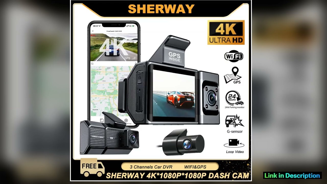 Dash Cam 4K UHD 3 Channel Car DVR Recording Car Camera DVR Night Vision Video Recorder BuiltIn WiFi