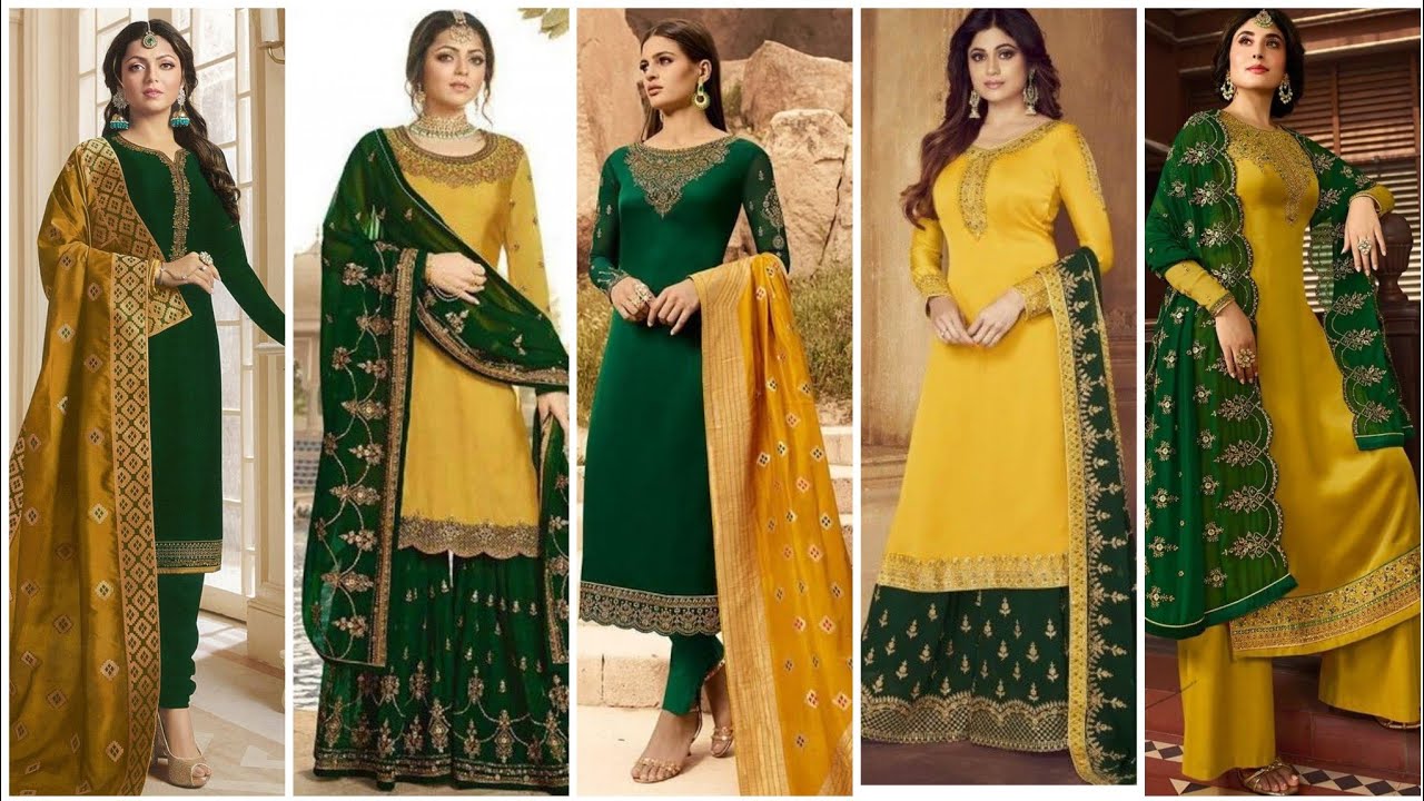 Green & Yellow colours combination ideas ubton suits || Green & yellow  colour contrast combinations - YouTube