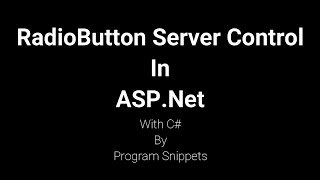 RadioButton Server Control In ASP.Net